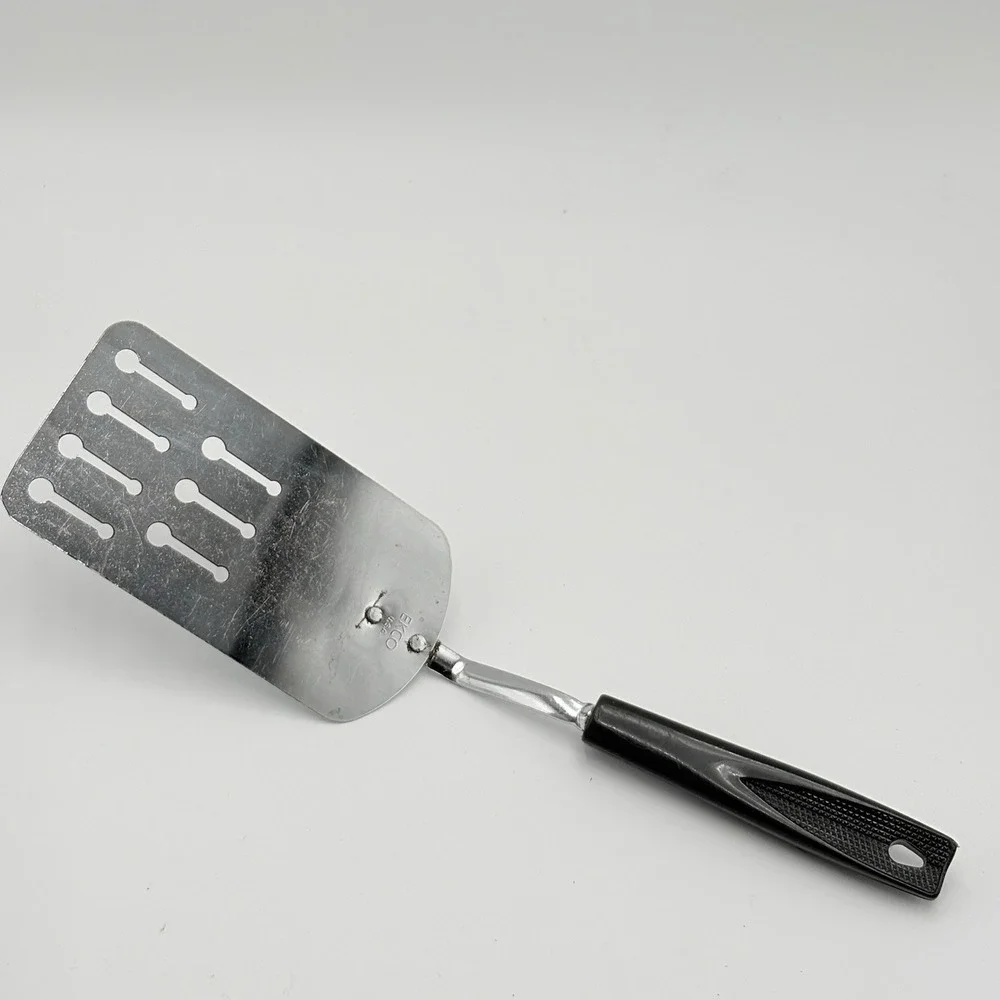 Vintage ECKO SPATULA Chrome Keyhole Slots Black Plastic Handle Made in U.S.A